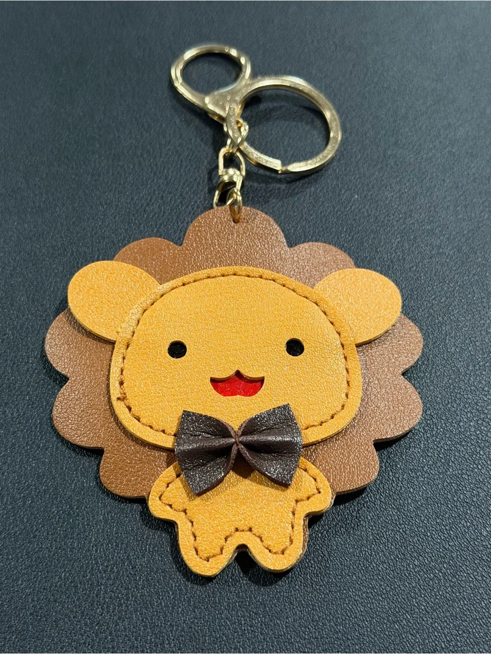 Cute Lion Leather Keychain - Yellow & Brown
